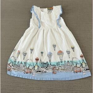 Penelope Mack Girls Cotton Dress Size 5 Hot Air Balloon London Print Swiss Dots
